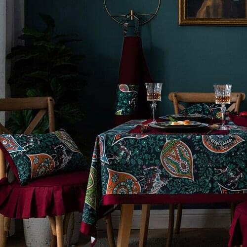 Vintage Leaf Pattern Dining Table Cloth Cotton Tablecloth Party Festival Decor Table Cover Rectangular Living Room Desk Cloth