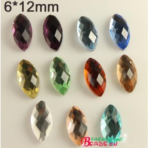 30pc/lot faceted 6x12mm navette crystal Flatback Rhinestones glass stones for iphones makings many colors to choose