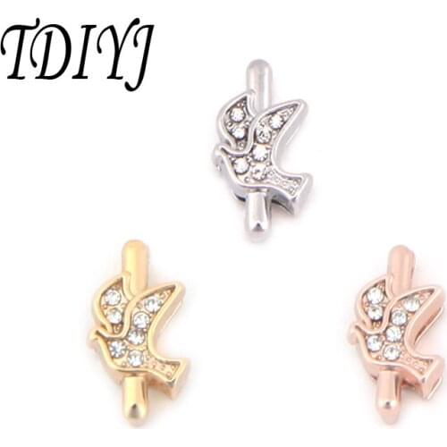 TDIYJ DIY Jewelry 10mm Birds Silde Charms with Crystals for Leather/Stainless Steel Wrappable Bracelet for Women bracelet Charms