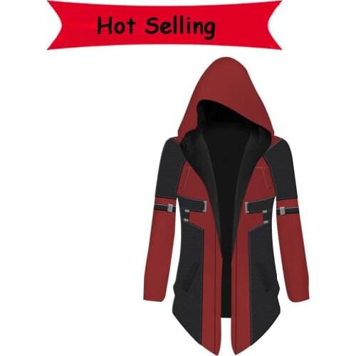 Superhero Deadpool Trench Costume Men Steampunk Hooded Irregular Red Black Trench Vintage Outerwear Cloak Coat Christmas Gifts