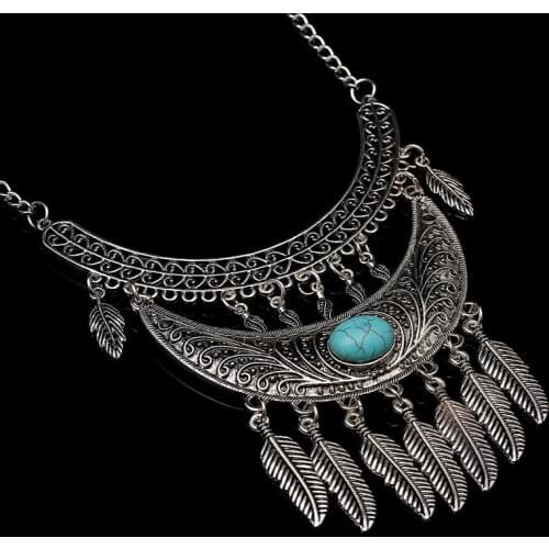 Vintage Statement Necklace Antique Silver Plated Large Collar Big Choker Chunky Bib Necklaces for Women