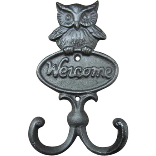 High-grade Cast Iron Owl Double Hook Retro Wall Mounted Dress Hat Coat Hanging Hanger Bathroom Robe Hooks Home Decortion