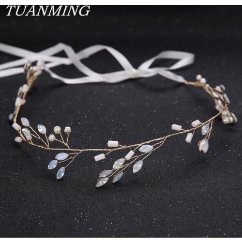 Summer Wedding Golden Thin Headband Rhinestone Leaf Shape Bride Headband Wedding Hair Band Headpieces For Womens Hair Jewelry