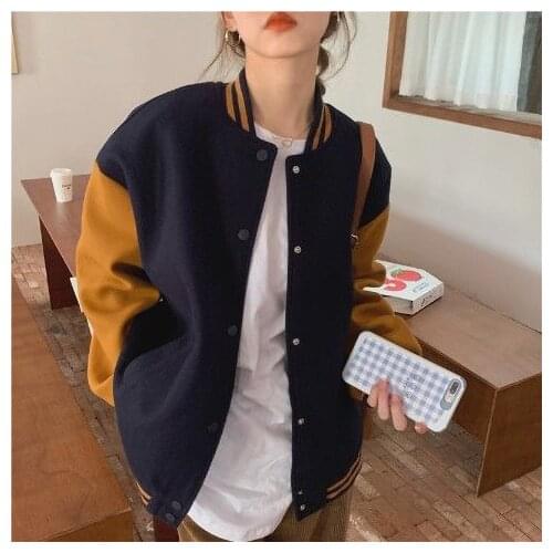 Vintage Letters Baseball Jacket Coat Women Oversized 2021 Spring Korean Loose Patchwork Pocket Outerwear Girls Tops Sweatshirt