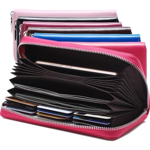 Genuine Leather Organizer Wallets Female Long Zipper Organ Card Wallet Large Capacity Women Clutch Hand Bags Portefeuille Femme