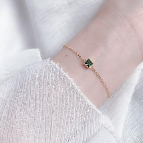 Silvology Green Zircon Square Bracelets for Women 925 Sterling Silver Elegant Light Luxury Female Bracelets Fashion Jewelry Gift