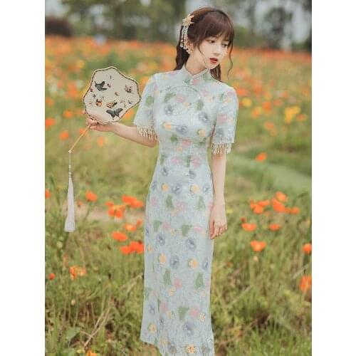 Dresses for Women 2021 Cheongsam Improved Floral Dress Summer Retro Chinese Style Young Gentle Temperament Dress