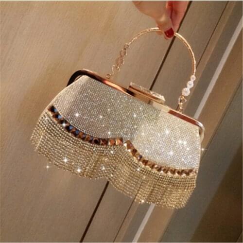 Womens Wedding Clutch Bag Luxury Rhinestone Tassel Handbags Banquet Gold Evening Bag Party Purses Chain Shoulder Bag clutch bag