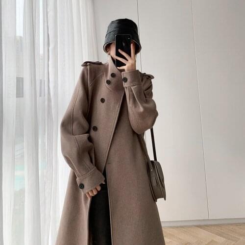 Woolen overcoat womens new Korean version in autumn and winter 2021 medium and long style with slim waist and fashionable wool