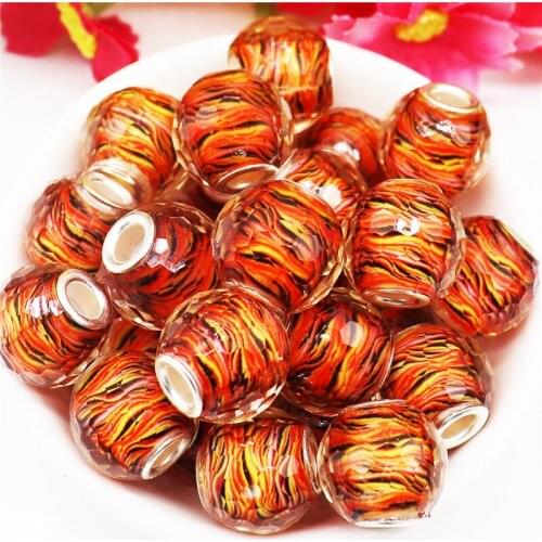 10Pcs 18mm Round Resin Murano Beads Charms Large Hole for Jewelry Making Fit Pandora Bracelet Pendants Necklace Women Hair Beads