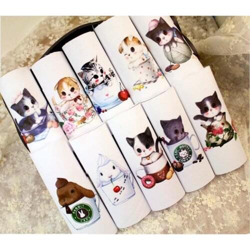 12*12cm 10pcs Cup Cat 100% Cotton Canvas Fabric Cloth Positioning Cloth Handmade Diy Patchwork Fabric Digital Printed Cloth D20