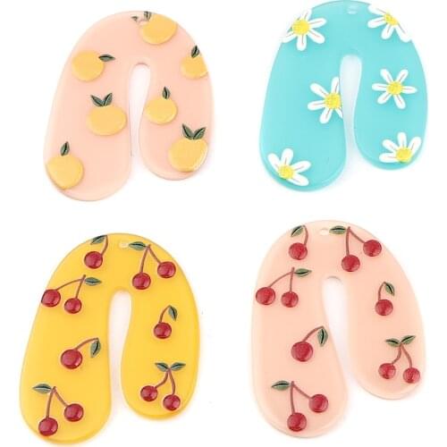 3 PCs Acrylic Pendants For Jewelry Making U-shaped Peach Pink Cherry 45mm x 34mm