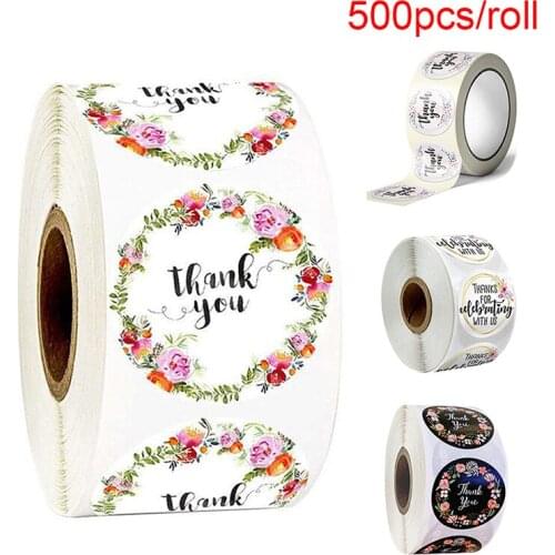 500pcs/roll "Thank You "Stickers Seal Labels Scrapbook Handmade Sticker Circle Stationery Food Hand Made Deco for Envelope Gift