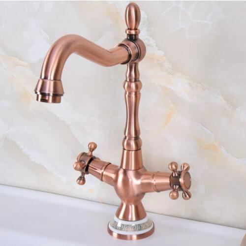 Antique Red Copper Brass Ceramic Base Kitchen Wet Bar Bathroom Vessel Sink Faucet Single Hole Swivel Spout Mixer Tap anf621