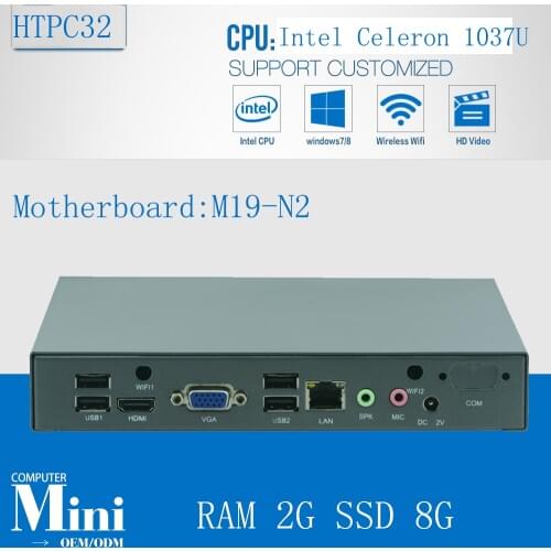 Celeron dual core 1037u mini htpc aluminum industrial control computer desktop office small host mini pc with RAM 2G SSD 8G
