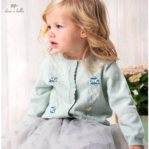 DBJ16971 dave bella spring infant baby girls fashion bow floral cardigan kids toddler coat children cute knitted sweater
