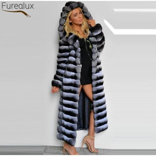 FUREALUX Genuine Real Fur Coat Natural Rex Rabbit Increased Lengthening Winter 2021 New Fashion Womens Thickening Warm Outcoat
