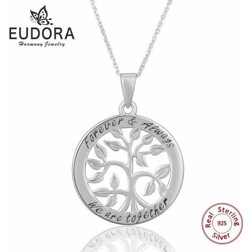 Eudora Classic 925 Sterling Silver Jewelry Tree of Life Pendant Necklaces for Women Fine Jewelry collares forever love CYD028