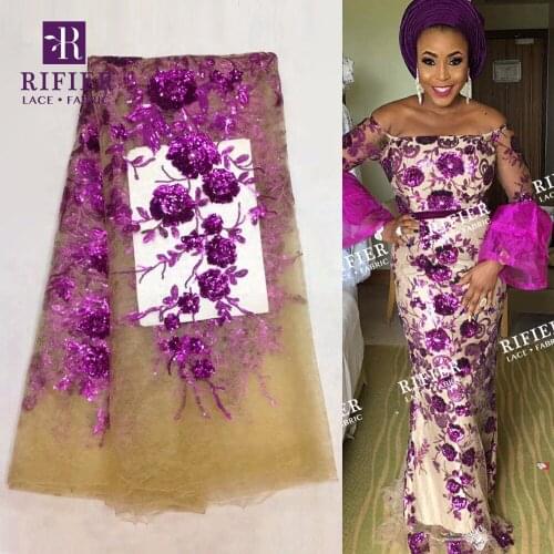 Beautiful !! Flower Sequined Design Nigeria Mesh Net Lace Embroidery Fabric African Tulle Sequins Lace Fabirc Wedding Dress Lace