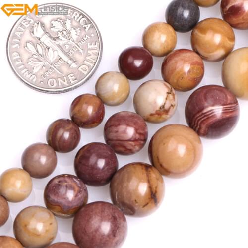 Gem-inside 6-10mm Natural Stone Round Yellow Sunset Mookaite Jaspers Beads For Jewelry Making 15inch DIY