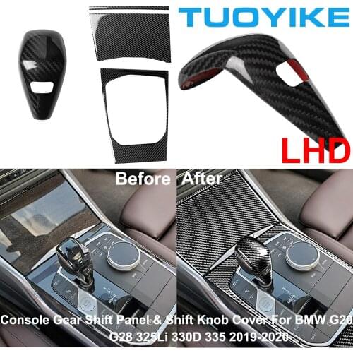 LHD RHD Car Styling Real Caron Fiber Console Central Gear Shift Panel Knob Cover Trim For BMW NEW3-Series G20 G28 325Li 330d 335