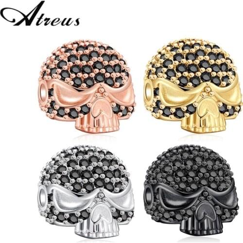 Atreus 3pcs/lot Copper Tree Of Life Brain Spacer Beads Micro Pave Black Zircon Loose Bead Charms For Handmade Jewelry Making