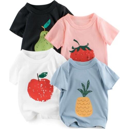 Fashion Girls T-Shirt Cotton Cartoon Fruit Printing Casual Children’s Clothes Breathable Comfortable for Summer Daily