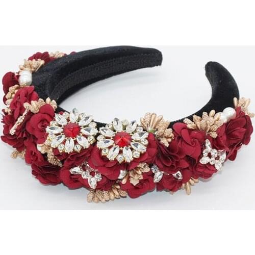 Fashionable Baroque Headband Flower Headdress Rhinestone Headband Sponge Wide Bottom Headband Bridal Crystal Headdress