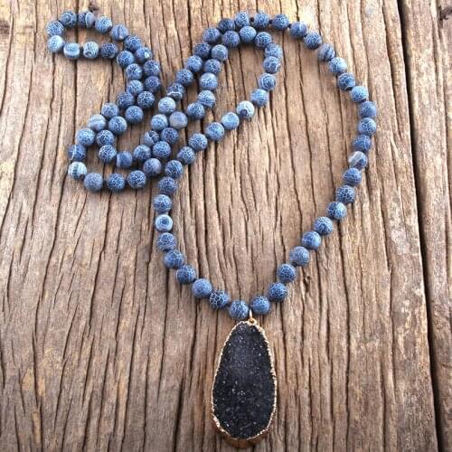 MD Fashion Boho Jewelry Natural Stones Long Knotted With Druzy Drop Pendant Necklaces Women Necklace Gift Dropship