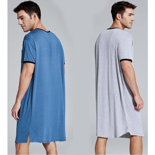 Men Short Sleeve Cotton Robes Vintage Pajamas O Neck Pockets Solid Color Nightgown Kaftan Mens Bathrobes Homewear M-3XL