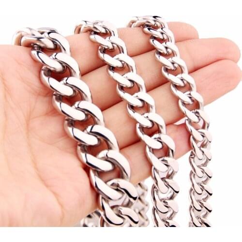 Tisnium 11/13/15mm Cuban Necklace for men and women Solid Heavy stainless steel chain punk style Link Hip-hop boys choker Gift