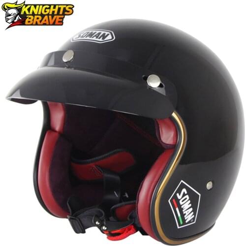 SOMAN Casco Moto Men Retro Motorcycle Helmet 3/4 Open Face Electric Bicycle Helmet Casco Vintage Helmet DOT Certification