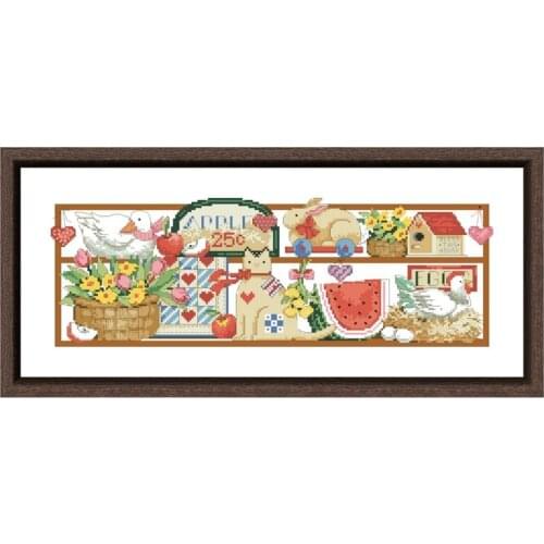 Dreampattern Country cupboard cross stitch kits animal cartoon pattern design 18ct 14ct 11ct unprint canvas embroidery DIY