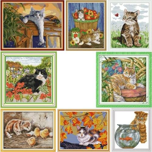 Playful Cats Cross Stitch Kit 11CT14CT Printed Pattern Craft Chinese Sewing Needlework Counted Embroidery Accessories Decor Set