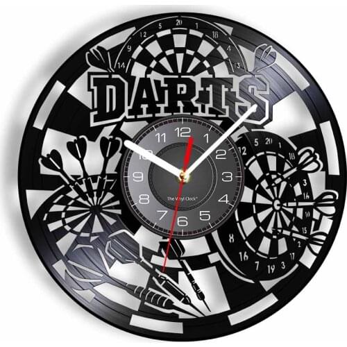 Darts Wall Clock Game Vinyl Record Man Cave Room Decoration 3D With Light Modern Design Pub Bar Night Club Decor