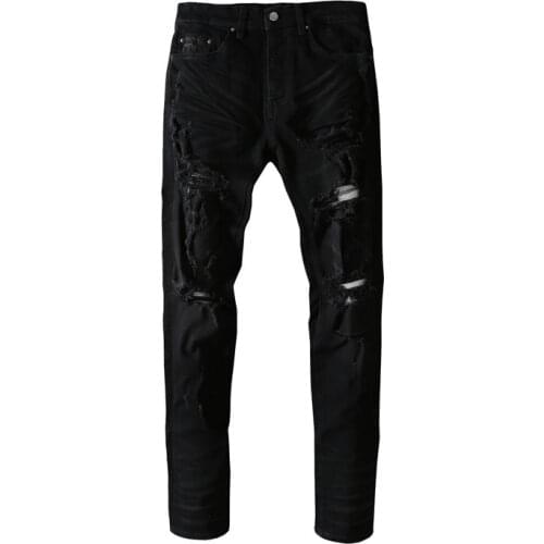 New mens male trousers Ripped jeans 2021 summer new style thin Korean style slim-fit small-foot stretch black jeans denim pants