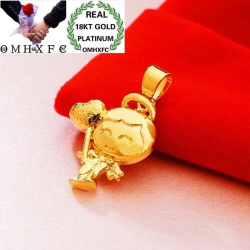 OMHXFC Wholesale European Fashion Woman Girl Party Birthday Wedding Gift Angel Heart 18KT Real Gold Charm Pendant PN73