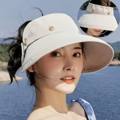 K163 Womens Bucket Hat Sun Protection Womens Summer Hat Panama 2021 Cap Female Beach Removable Sun Hats Sun Visor Ponytail Hat