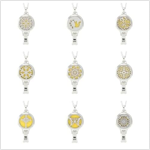 9 Styles Stainless Steel Perfume Locket Lanyard Pendant Magnetic Aromatherapy Essential Oil Diffuser Locket Lanyard (Free Pads)