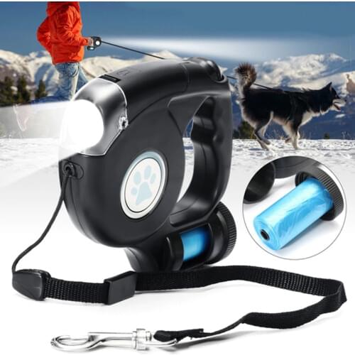 Promotion! 4.5M LED Flashlight Extendable Retractable Pet Dog Leash Lead with Garbage Bag