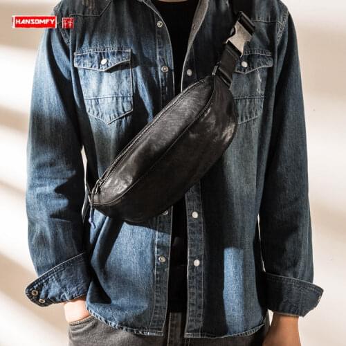 Genuine Leather Simple Crossbody Chest Bag Men First Layer Cowhide All-Match Shoulder Bag Japanese Style Youth Convenient Small
