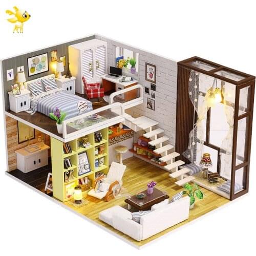 Assemble DIY Doll House Toy Wooden Miniatura Doll Houses Miniature Dollhouse Toys With Furniture LED Lights Birthday Gift K028