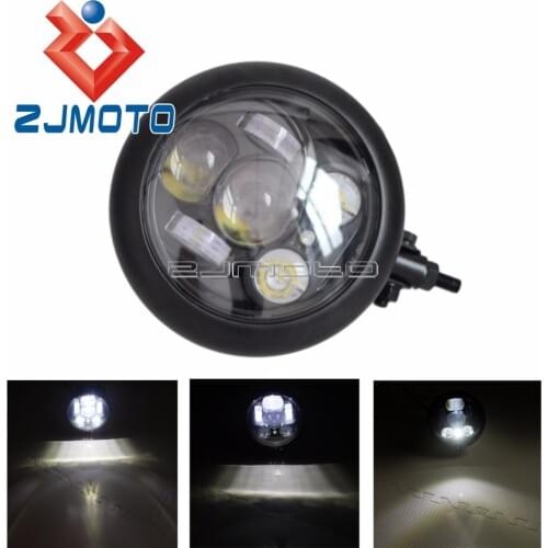 Black Universal Motorcycle LED Headlight For Harley Bobber Chopper Cafe Racer Custom Headlamp Projector Light