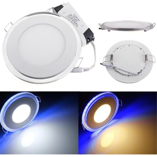 Recessed LED Ceiling Downlight Double Color Warm/Cold White + Blue 10W 15W 20W Round LED Panel Light AC85-265V Driver Included