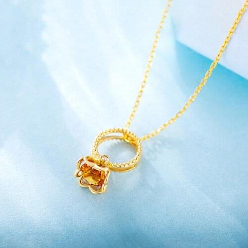 KOFSAC Creative Ring Necklaces For Women Gold Color Jewelry Fashion Romantic Crystal Pendant Yellow Heart Necklaces Lady Gifts