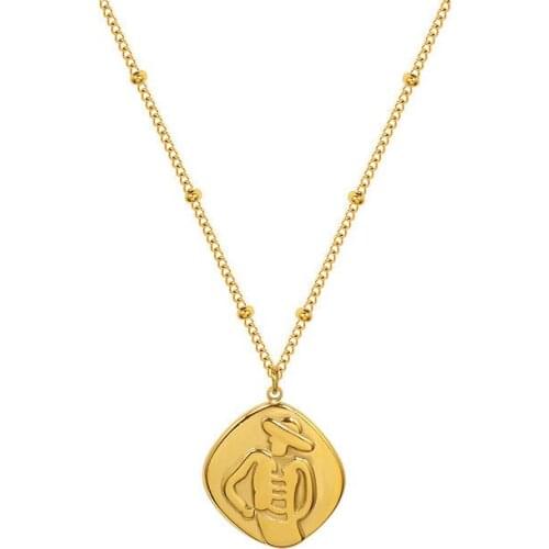 POTCET Korea 2021 Fashion Trend New Womens Stainless Steel Portrait Necklace Pendant Geometric Retro 2021 Jewelry Free Shipping