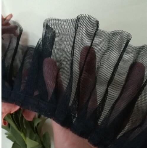 1Yard Pleated Mesh Lace Fabric 9cm Guipure Black Lace Ribbon Materials Sewing Dress Wedding Decoration Clothes dentelle V17