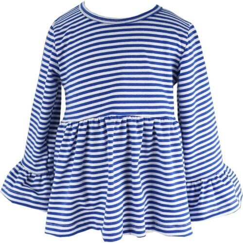2020 Spring Fashion New Baby Girls Clothes Cute Long Ruffles Sleeve Girl T Shirts Plain and Striped Cotton Child Shirt T-shirt