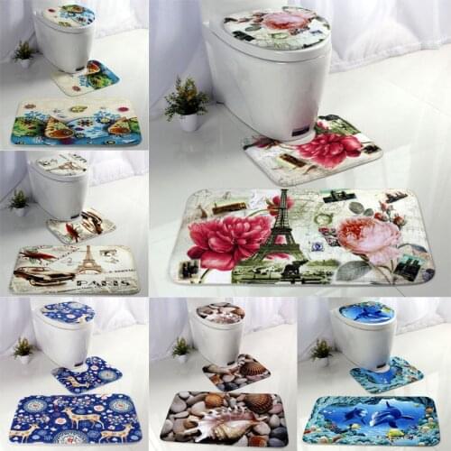 3PCS Ocean Beach Toilet Seat Cover Bathroom Festival Party Mat Decor Toilet Seat Cover Rug Home Decoration 2021