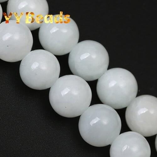 6mm-12mm 100% Natural Light Silvers Jades Beads White Chalcedony Stone Round Loose Beads For Jewelry Making Charms Bracelets 15"